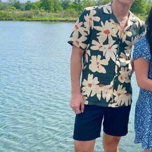 ZARA linen flower print button up